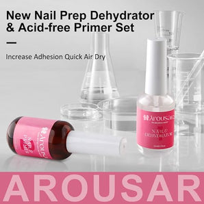 Arousar Nail Prep Dehydrator and Nail Primer X-strength, Acid Free Natural Nail Prep Dehydrate & Bond Primer Air Dry Superior Bonding Primer for Acrylic Powder Nail Supplies Set