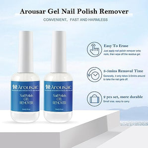 Arousar Gel Nail Polish Remover, 2pcs 15ml Quick and Easy Gel Polish Removes for Nails in 3-5 Minutes, No Soaking or Wrapping