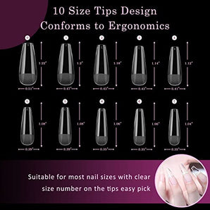 Arousar Nail Tips, 500 pcs Clear Acrylic Nail Extension Set in 10 Sizes, Half Matte Medium Coffin Full Cover Press on False Nail Tips with 20ml Glue Gel, Autumn Halloween Thanksgiving DIY Salon Gift