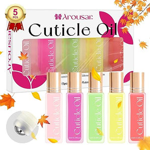 Arousar Cuticle Oil, 5pcs 10ml Nail Oils Set Rollerball Applicator for Nails Natural Cuticle Care Kit Essential Oils for Nails Smoothing, Nourishing, and Moisturizing