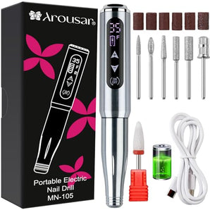 Arousar Electric Nail Drill Cordless, 35000RPM Touchscreen Rechargeable Nail Drill Portable LCD Display Electric Nail File Machine for Professional Manicure Pedicure and Polishing