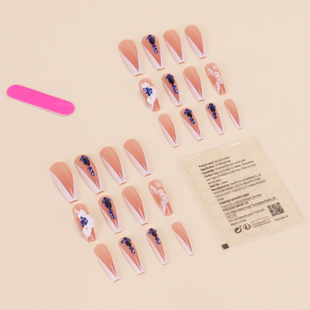 Queen of the Blue Crystal Long Press on Nails 24pcs