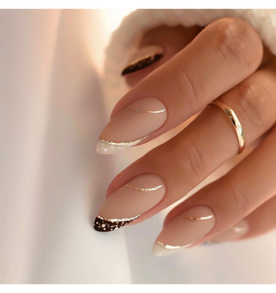Elegant Black Silk French Press on Nails 24pcs