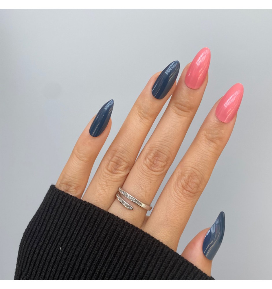 Solid Color, Pink & Black Press on Nails 24pcs