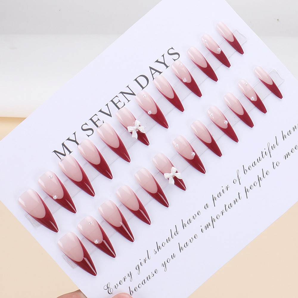 Red velvet Long drop type Press on Nails 24pcs