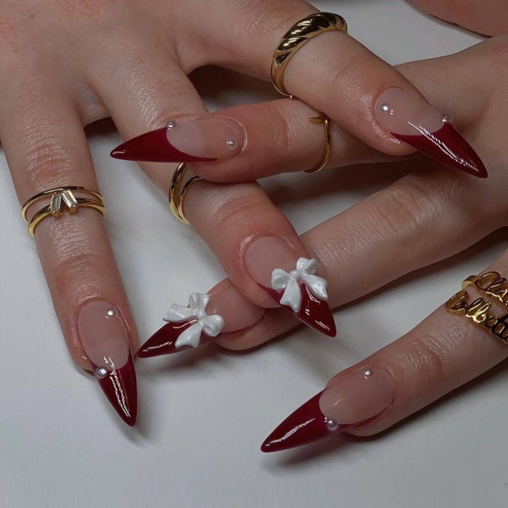 Red velvet Long drop type Press on Nails 24pcs