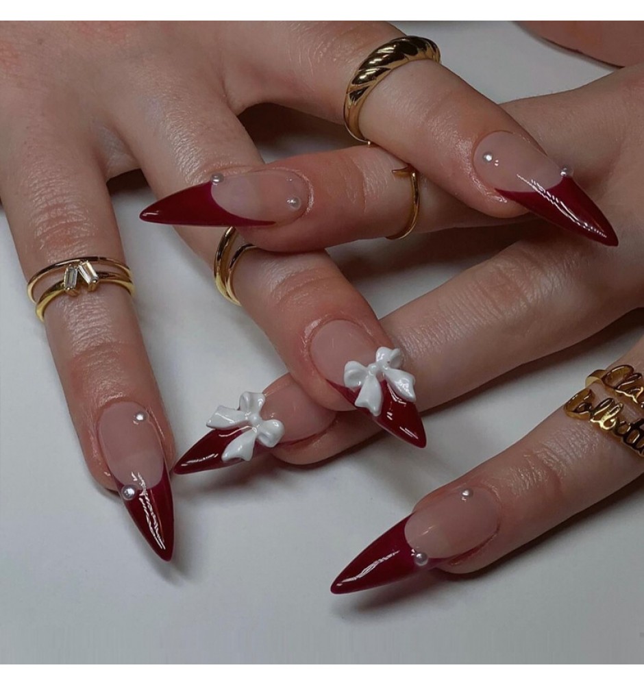Red velvet Long drop type Press on Nails 24pcs