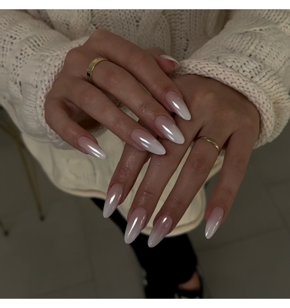 Pink and White Gradient, Premium Style Almond Type Press on Nails 24pcs