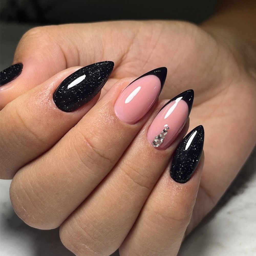 Pink and Black Princess  French Almond type Press on Nails 24pcs