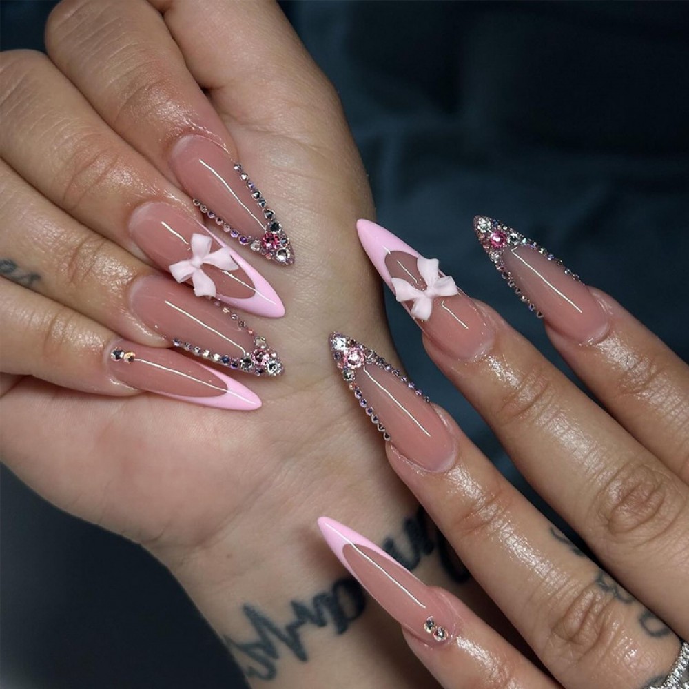 Pink Ribbon French Press on Nails 24pcs