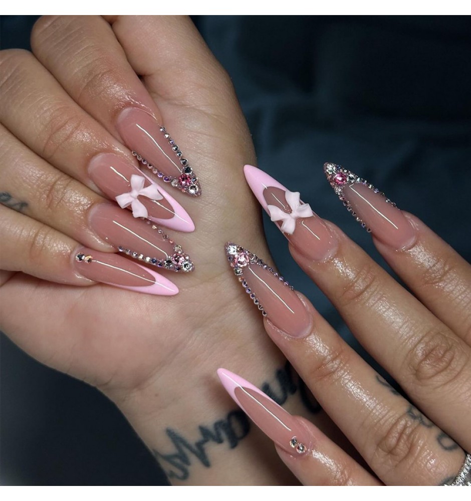 Pink Ribbon French Press on Nails 24pcs