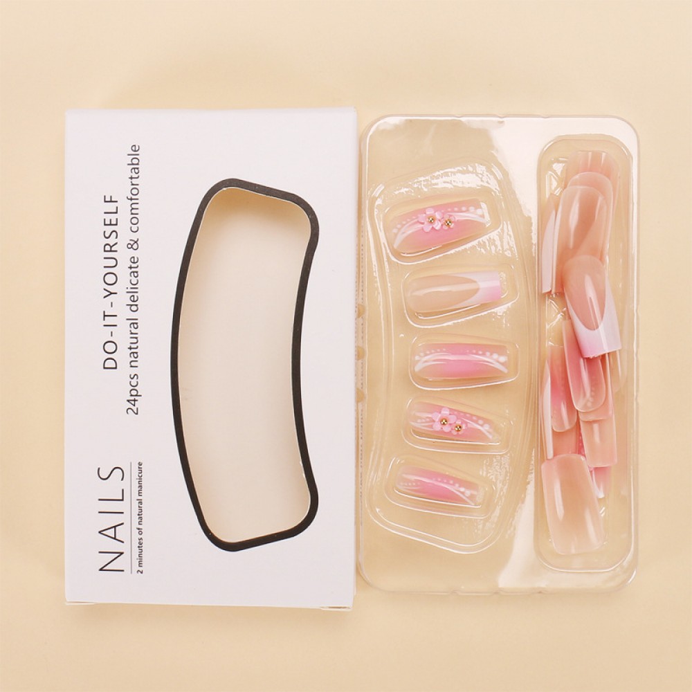 Sakura pink Long Press on Nails 24pcs