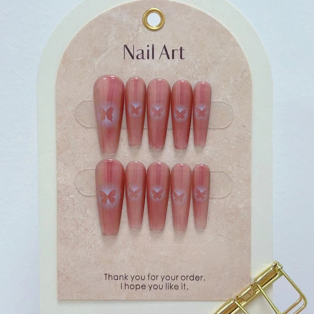 Pink Butterfly Silhouette Press On Nails 10pcs