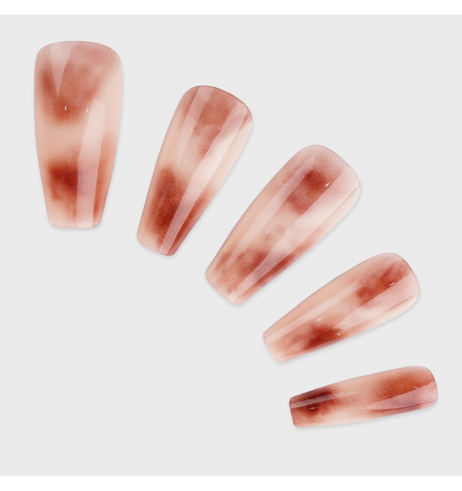 Manicure wear nail mid-length ice transparent Camellia fake nail patch pure desire wind Aurora Diamond hot nail piece wholesale-R338 blooming Amber_Glue type