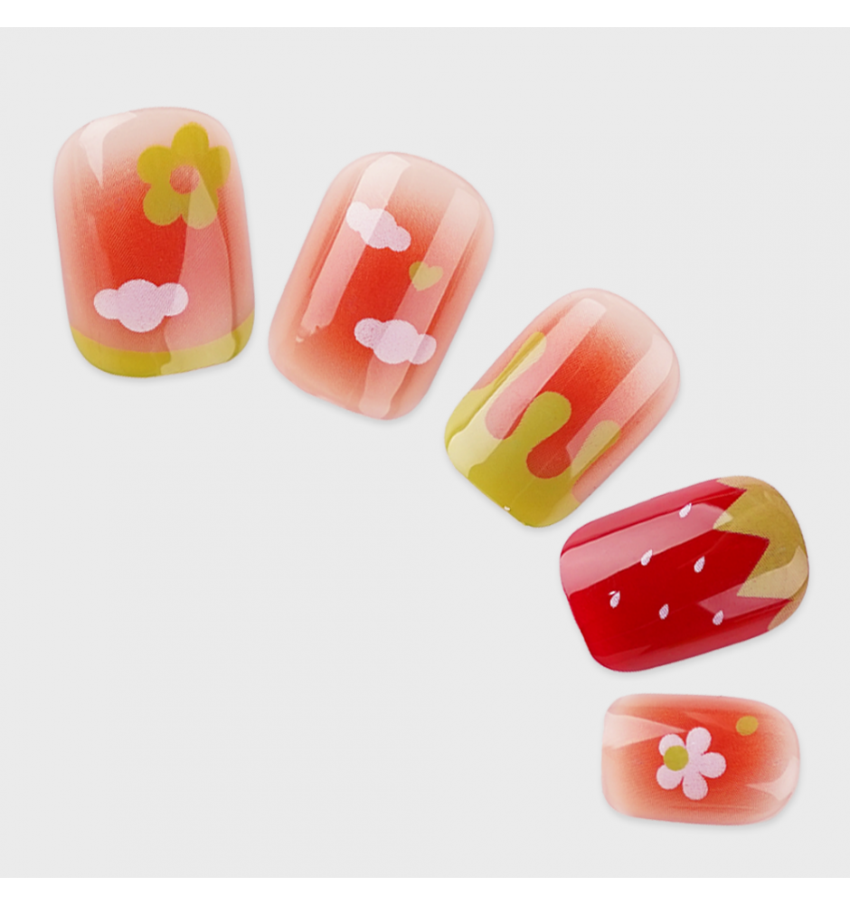 Manicure wear nail mid-length ice transparent Camellia fake nail patch pure desire wind Aurora Diamond hot nail piece wholesale-R370 strawberry jam_Glue type