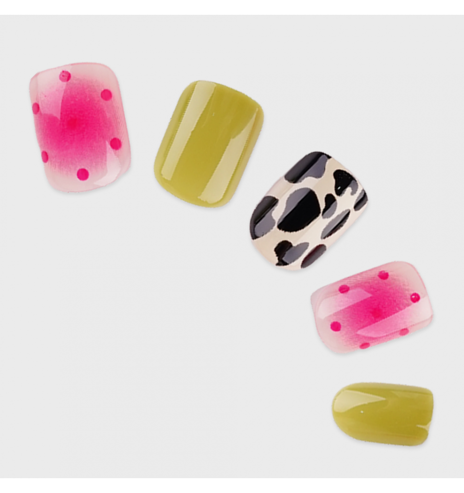 Manicure wear nail mid-length ice transparent Camellia fake nail patch pure desire wind Aurora Diamond hot nail piece wholesale-R450 Fresh Cow_Glue type