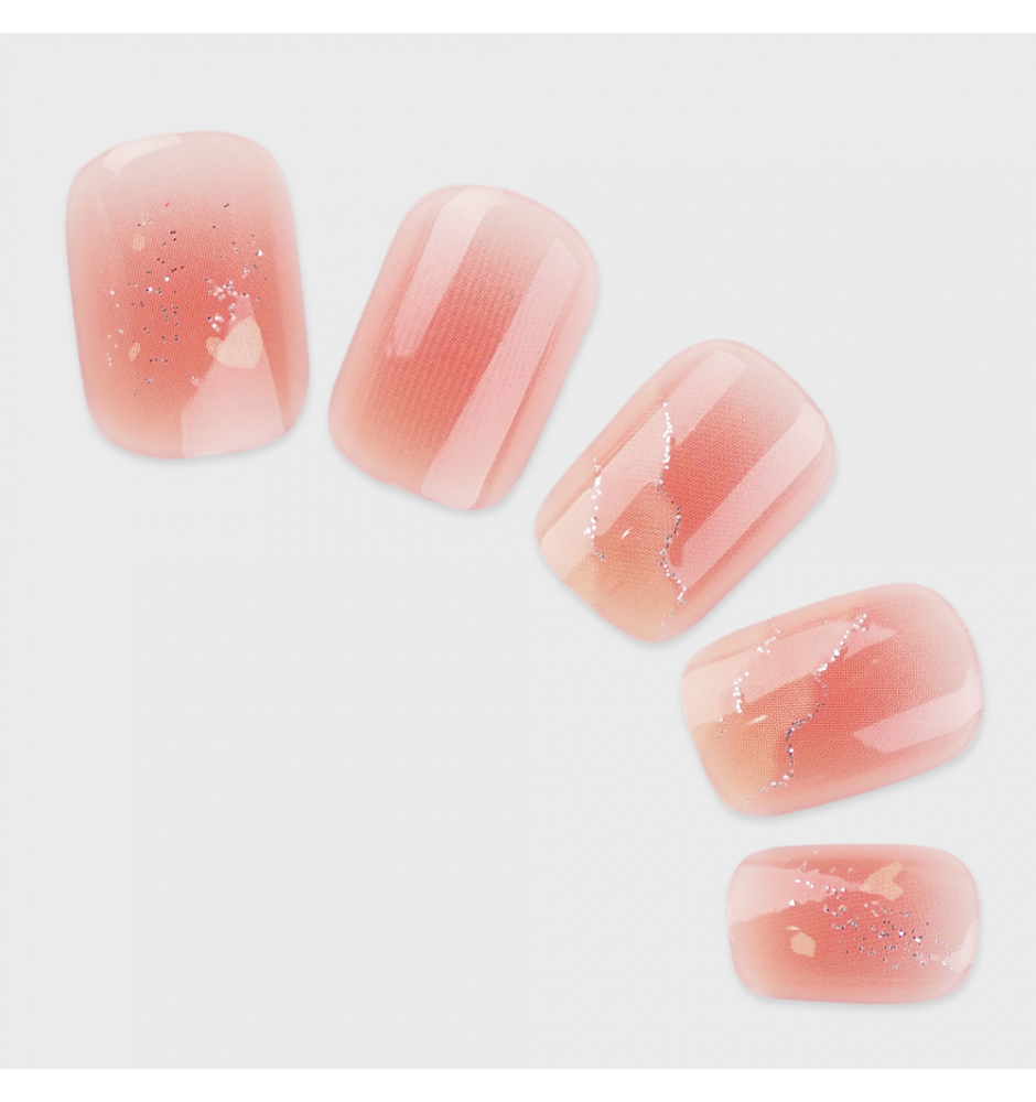 Manicure wear nail mid-length ice transparent Camellia fake nail patch pure desire wind Aurora Diamond hot nail piece wholesale-R486 blush sequins_Glue type