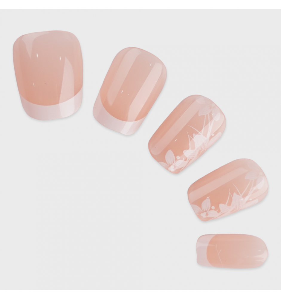 Manicure wear nail mid-length ice transparent Camellia fake nail patch pure desire wind Aurora Diamond hot nail piece wholesale-R560 Pure Flower_Wear kit