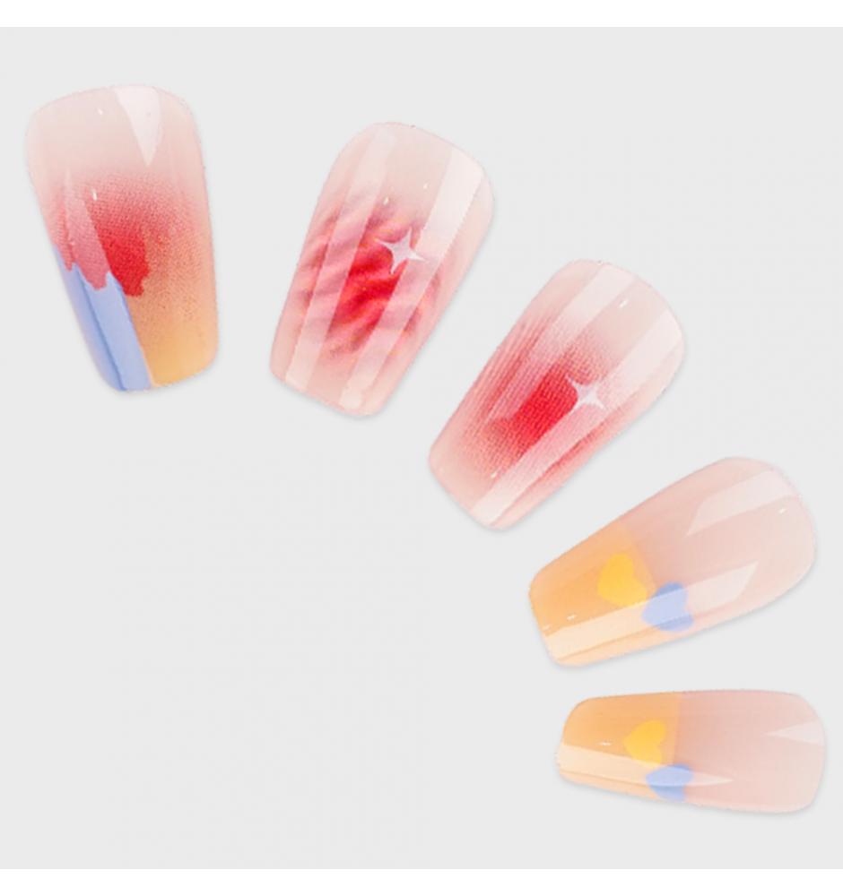 Manicure wear nail mid-length ice transparent Camellia fake nail patch pure desire wind Aurora Diamond hot nail piece wholesale-R633 milk blue blush_Glue type