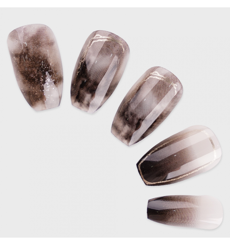 Manicure wear nail mid-length ice transparent Camellia fake nail patch pure desire wind Aurora Diamond hot nail piece wholesale-R653 mysterious smudges_Glue type