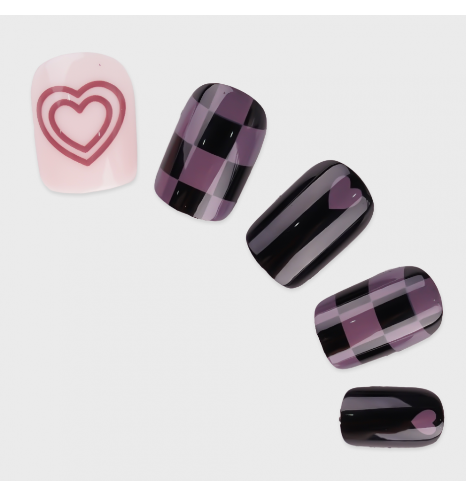 Manicure wear nail mid-length ice transparent Camellia fake nail patch pure desire wind Aurora Diamond hot nail piece wholesale-R668 sweet cool chessboard_Wear kit