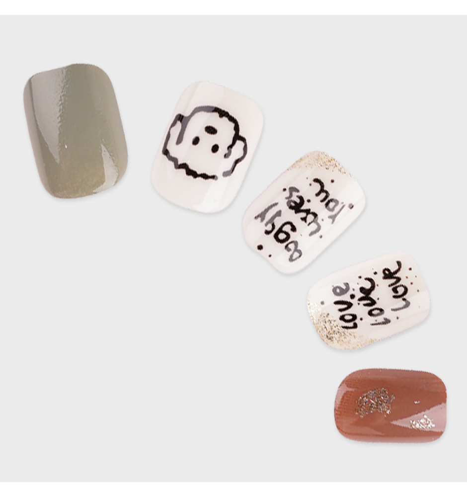 Manicure wear nail mid-length ice transparent Camellia fake nail patch pure desire wind Aurora Diamond hot nail piece wholesale-R681 graffiti puppy_Glue type