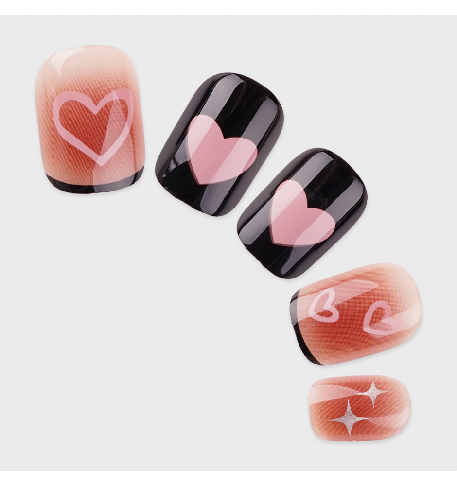 Manicure wear nail mid-length ice transparent Camellia fake nail patch pure desire wind Aurora Diamond hot nail piece wholesale-R690 pink ink love_Glue type