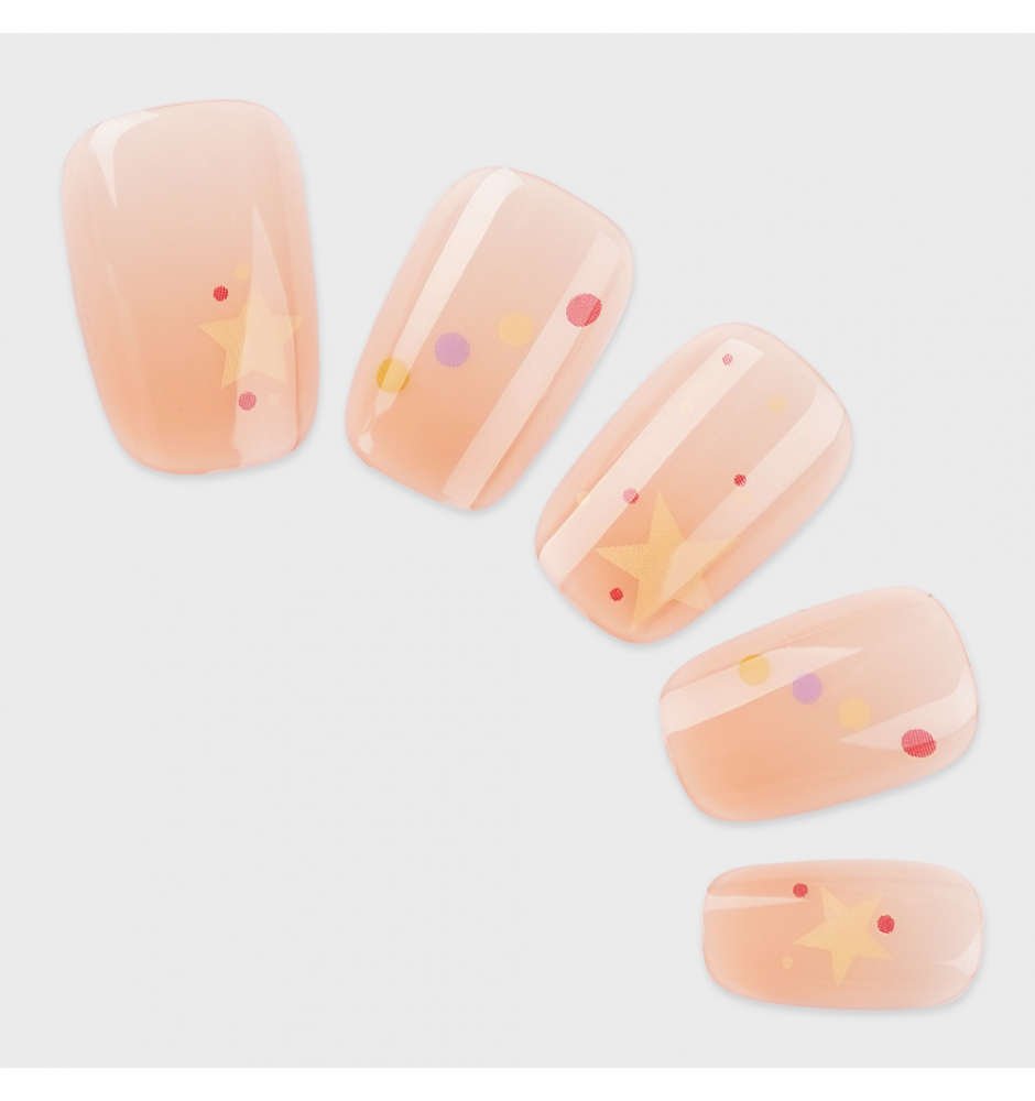 Manicure wear nail mid-length ice transparent Camellia fake nail patch pure desire wind Aurora Diamond hot nail piece wholesale-R712 Children's Fun stars_Glue type