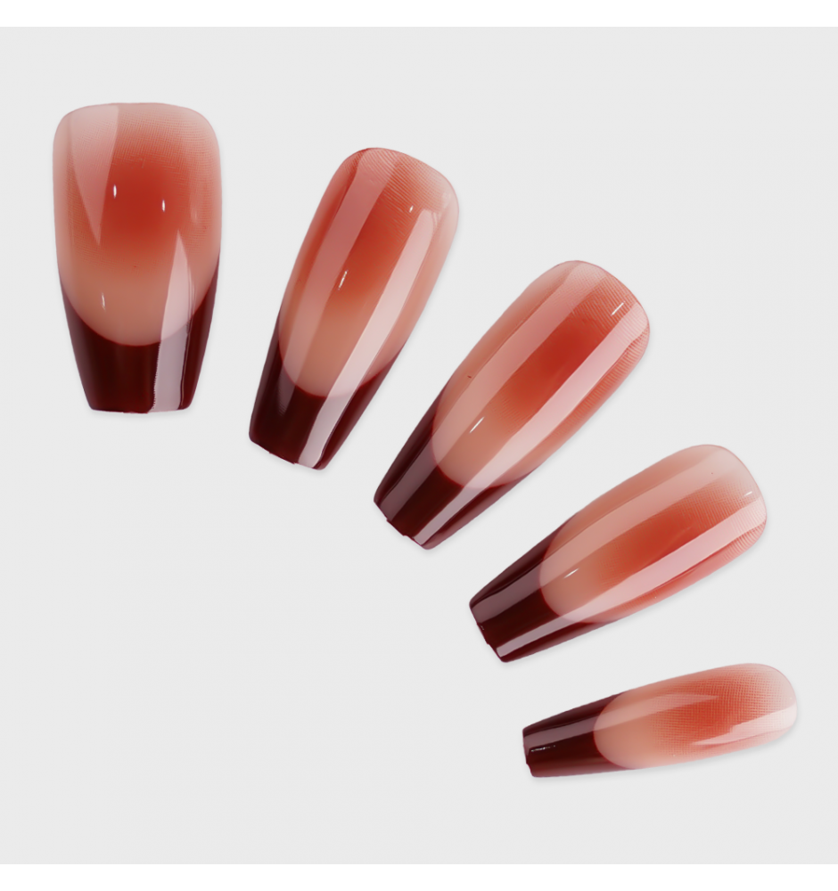 Manicure wear nail mid-length ice transparent Camellia fake nail patch pure desire wind Aurora Diamond hot nail piece wholesale-R745 caramel smudges_Wear kit