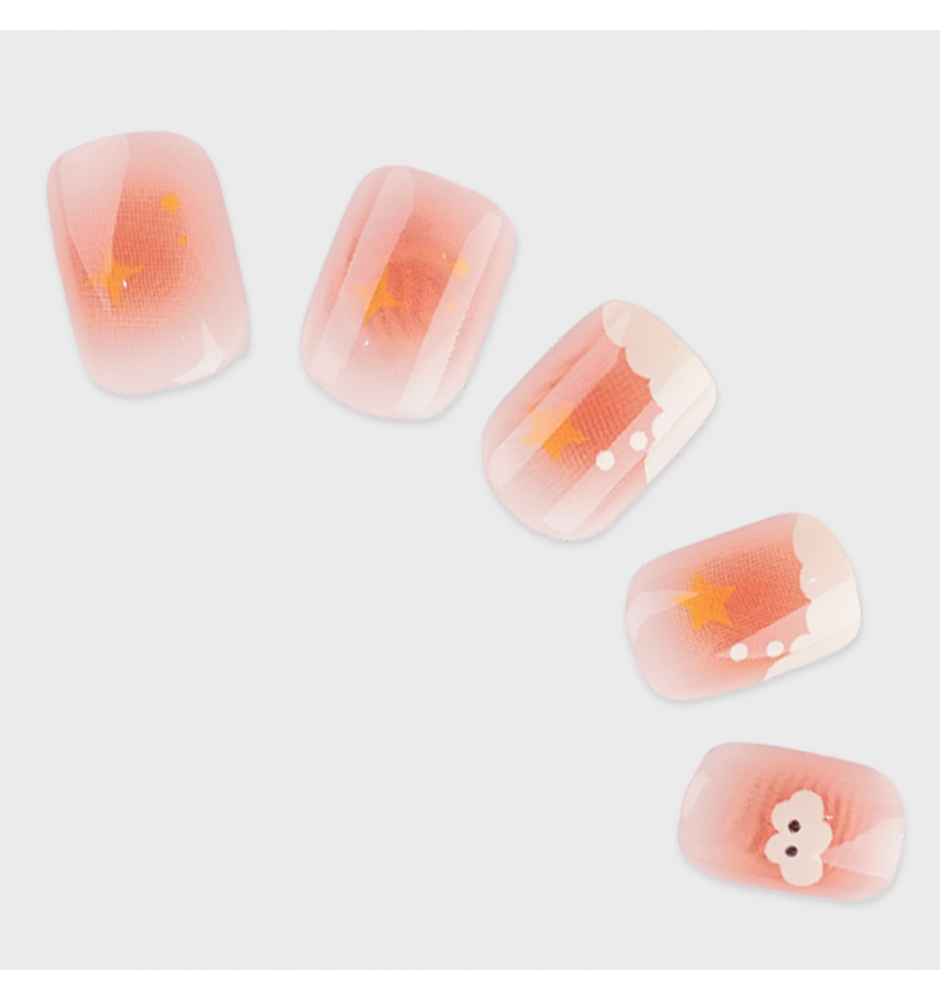Manicure wear nail mid-length ice transparent Camellia fake nail patch pure desire wind Aurora Diamond hot nail piece wholesale-R760 cotton clouds_Glue type