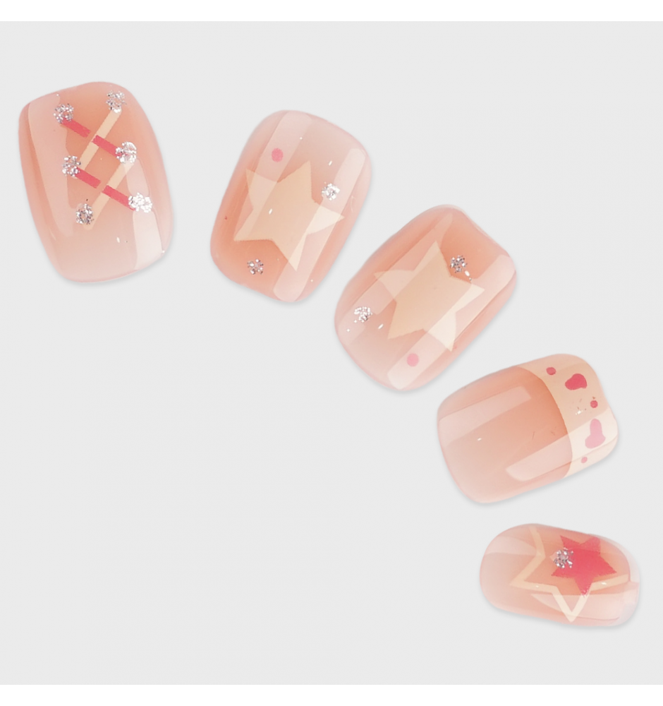 Manicure wear nail mid-length ice transparent Camellia fake nail patch pure desire wind Aurora Diamond hot nail piece wholesale-R765 cream star_Glue type