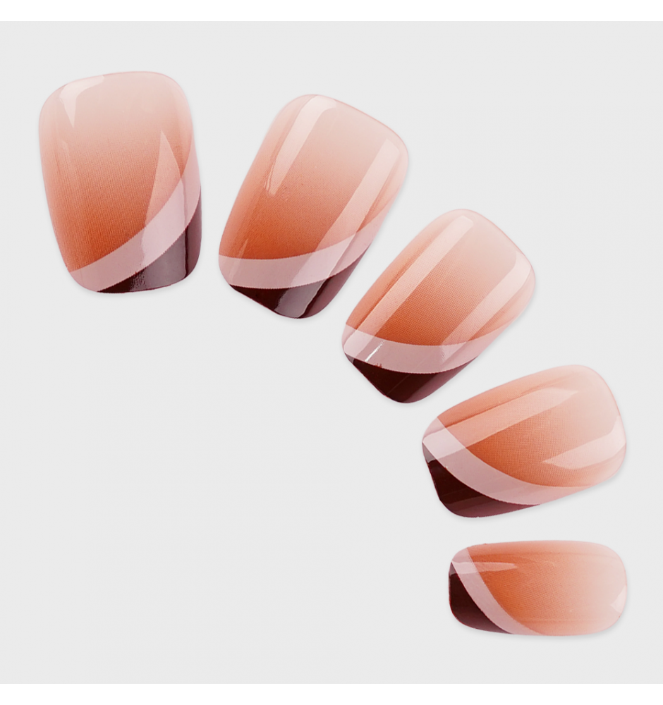 Manicure wear nail mid-length ice transparent Camellia fake nail patch pure desire wind Aurora Diamond hot nail piece wholesale-R812 milk coffee gradient_Wear kit