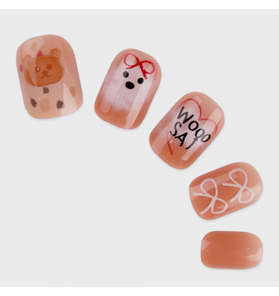 Manicure wear nail mid-length ice transparent Camellia fake nail patch pure desire wind Aurora Diamond hot nail piece wholesale-R832 Princess Bear_Wear kit