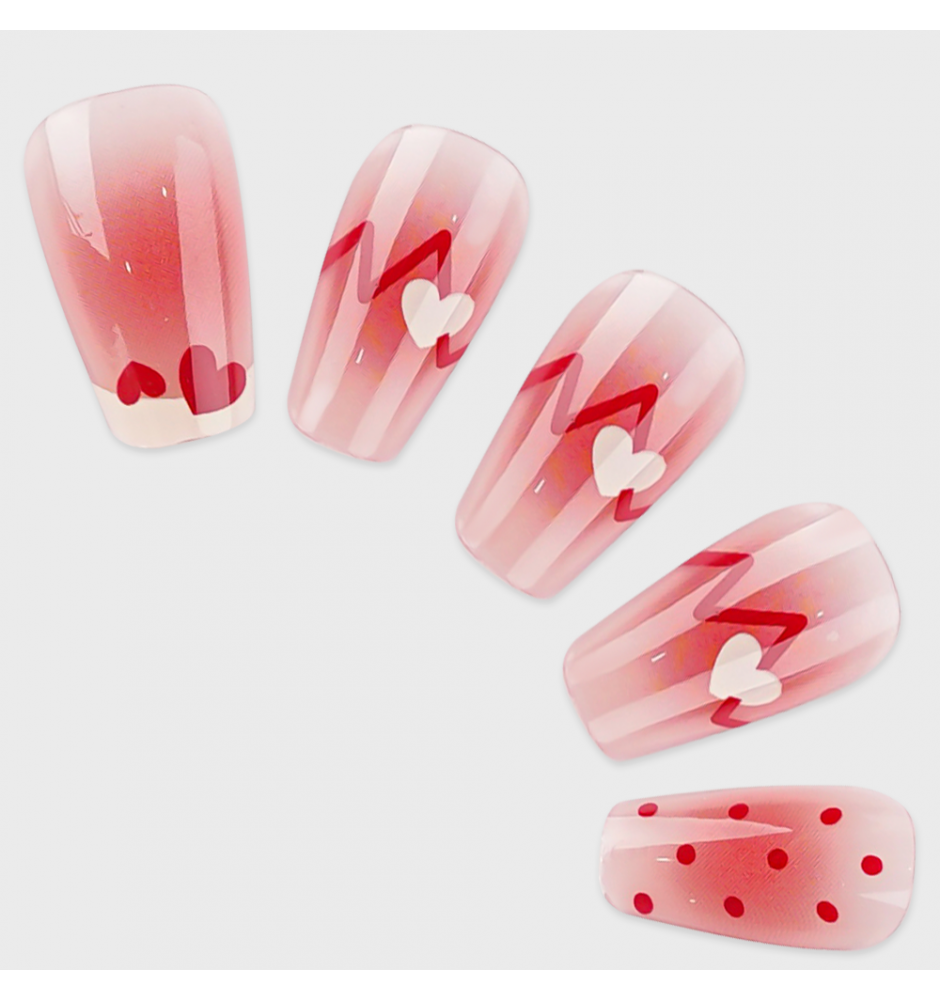 Manicure wear nail mid-length ice transparent Camellia fake nail patch pure desire wind Aurora Diamond hot nail piece wholesale-R833 red ECG_Glue type