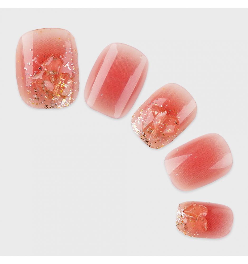 Manicure wear nail mid-length ice transparent Camellia fake nail patch pure desire wind Aurora Diamond hot nail piece wholesale-Z480 Orange Sea_Glue type