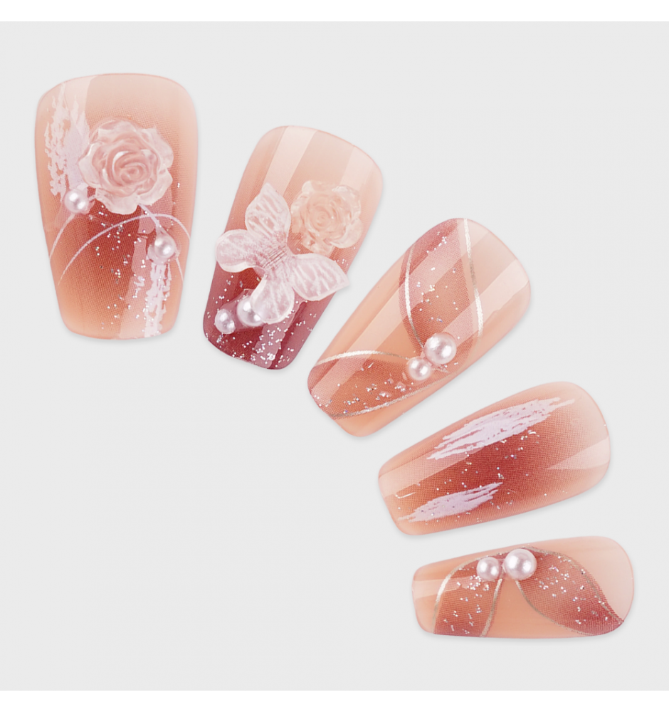Manicure wear nail mid-length ice transparent Camellia fake nail patch pure desire wind Aurora Diamond hot nail piece wholesale-Z492 crystal butterfly_Wear kit