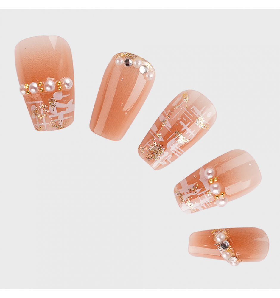 Manicure wear nail mid-length ice transparent Camellia fake nail patch pure desire wind Aurora Diamond hot nail piece wholesale-Z522 pearl Chanel style_Glue type