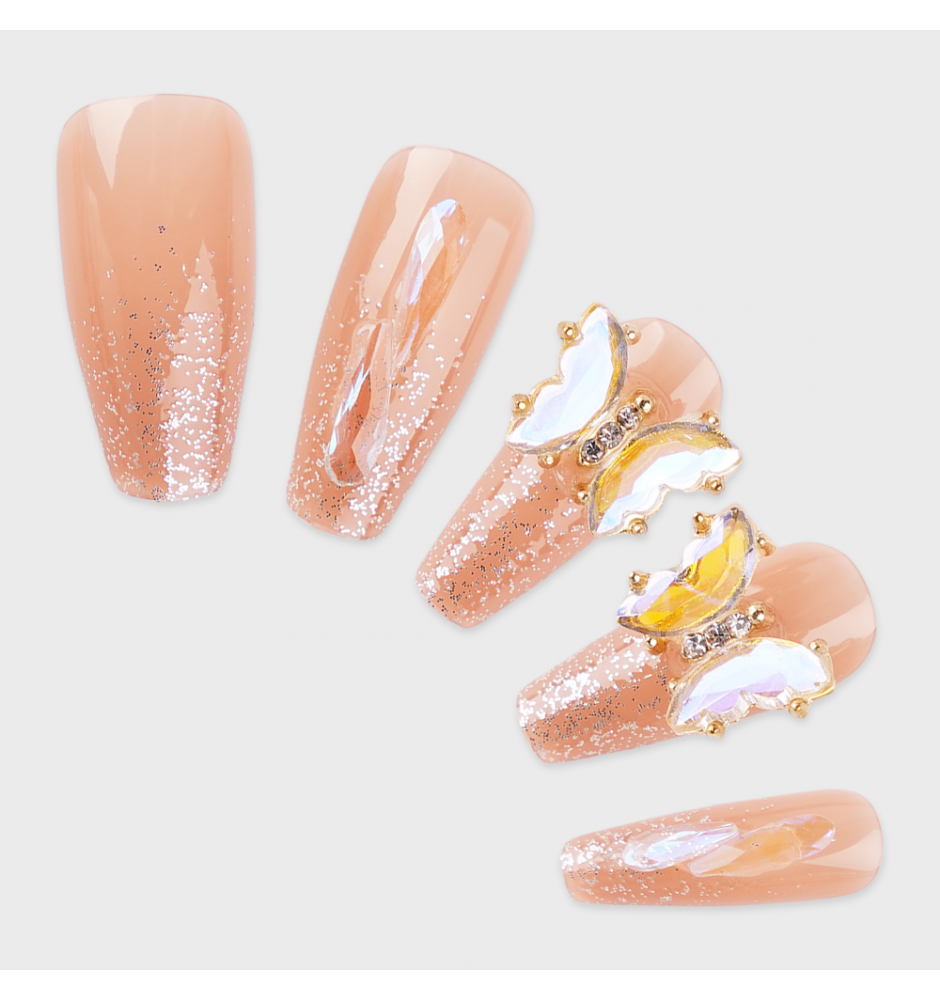 Manicure wear nail mid-length ice transparent Camellia fake nail patch pure desire wind Aurora Diamond hot nail piece wholesale-Z610 Star River long_Wear kit