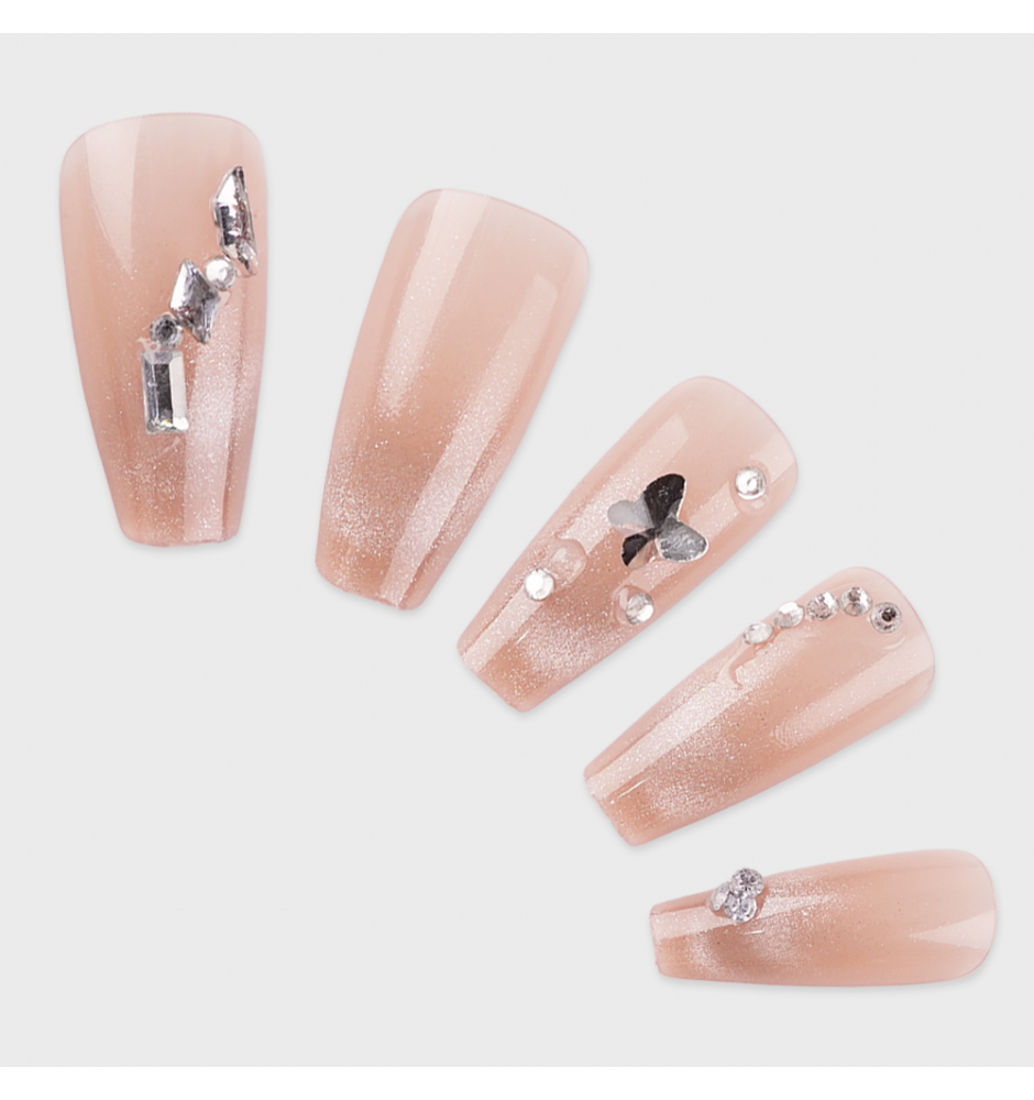 Manicure wear nail mid-length ice transparent Camellia fake nail patch pure desire wind Aurora Diamond hot nail piece wholesale-Z620 mirror moon butterfly_Glue type