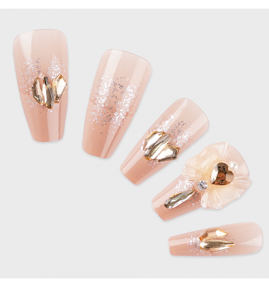 Manicure wear nail mid-length ice transparent Camellia fake nail patch pure desire wind Aurora Diamond hot nail piece wholesale-Z627 Haipai sweetheart_Wear kit