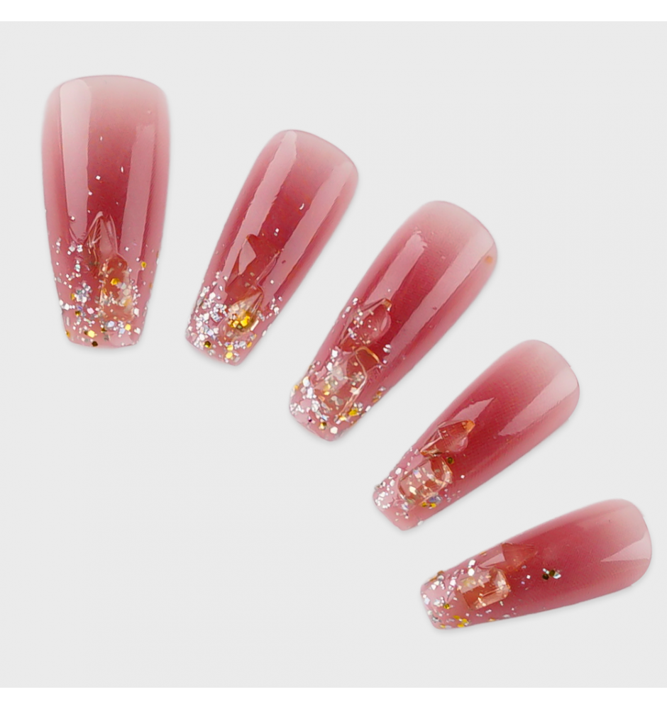 Manicure wear nail mid-length ice transparent Camellia fake nail patch pure desire wind Aurora Diamond hot nail piece wholesale-Z632 Flash Ice_Wear kit