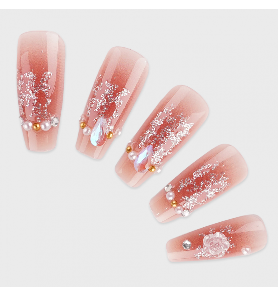Manicure wear nail mid-length ice transparent Camellia fake nail patch pure desire wind Aurora Diamond hot nail piece wholesale-Z640 Dream Crystal_Wear kit