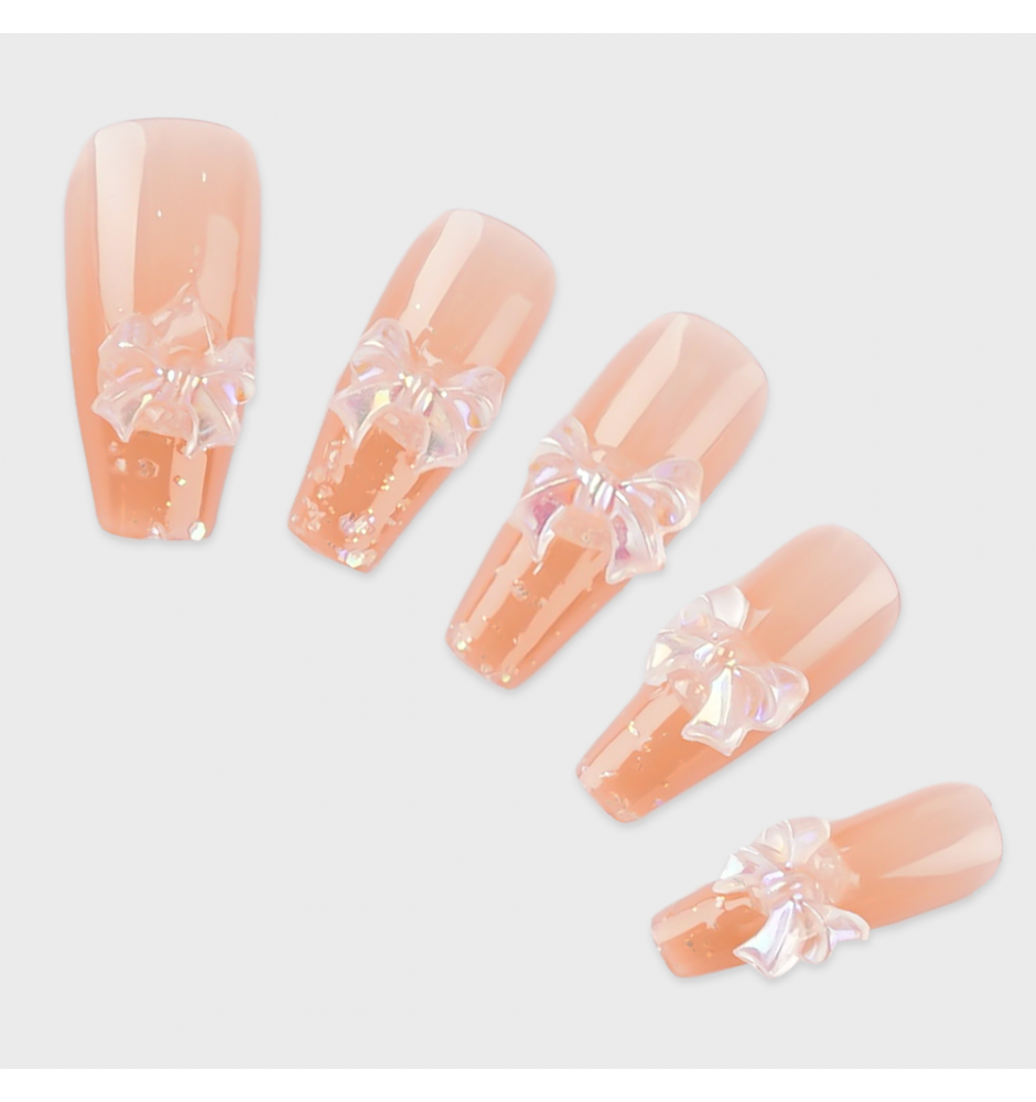 Manicure wear nail mid-length ice transparent Camellia fake nail patch pure desire wind Aurora Diamond hot nail piece wholesale-Z650 Sequin Butterfly_Glue type