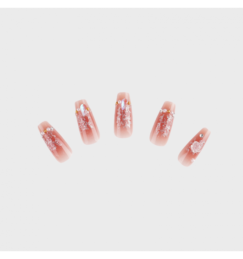 Manicure wear nail mid-length ice transparent Camellia fake nail patch pure desire wind Aurora Diamond hot nail piece wholesale-Z640 Dream Crystal_Glue type